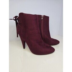 Izabella Rue Baker Maroon Suede Like Ankle Boots High Heel Zip Up S 7 Bow Detail